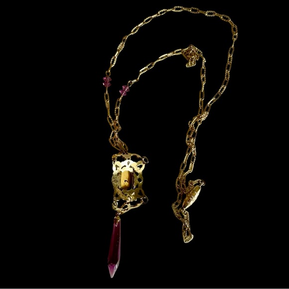 Vintage Art Deco Amethyst Glass and Goldtone Necklace - Picture 3 of 6